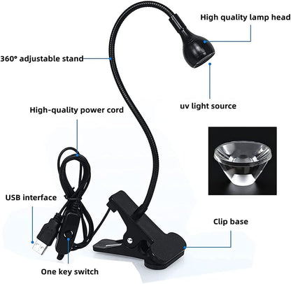 Mini UV Lamp for Gel Nails, LED Curing Lamp with Flexible Gooseneck and Clamp, 3W Portable Small Manicure UV Lamp, Nail Dryer for Curing Resin Nail Art.