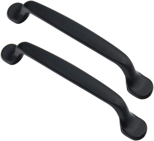 Two dark bar cabinet handles with rounded end knobs