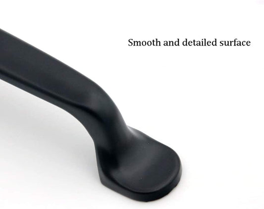 Cabinet handle end with smooth dark finish and curved pull