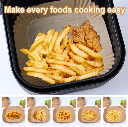 Disposable Airfryer Paper Square - Set of 100 - Brown - Greaseproof Baking Paper for Airfryer - Square Shape