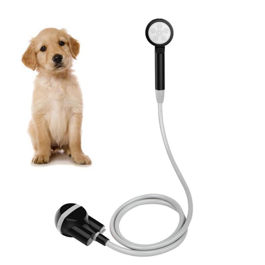 Rechargeable camping shower sprayer with black wand and clear flexible hose