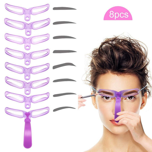 Reusable purple eyebrow stencil templates with handle, set of 8