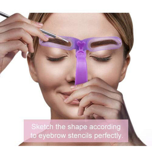 Purple eyebrow stencil with applicator tool and eyebrow guide