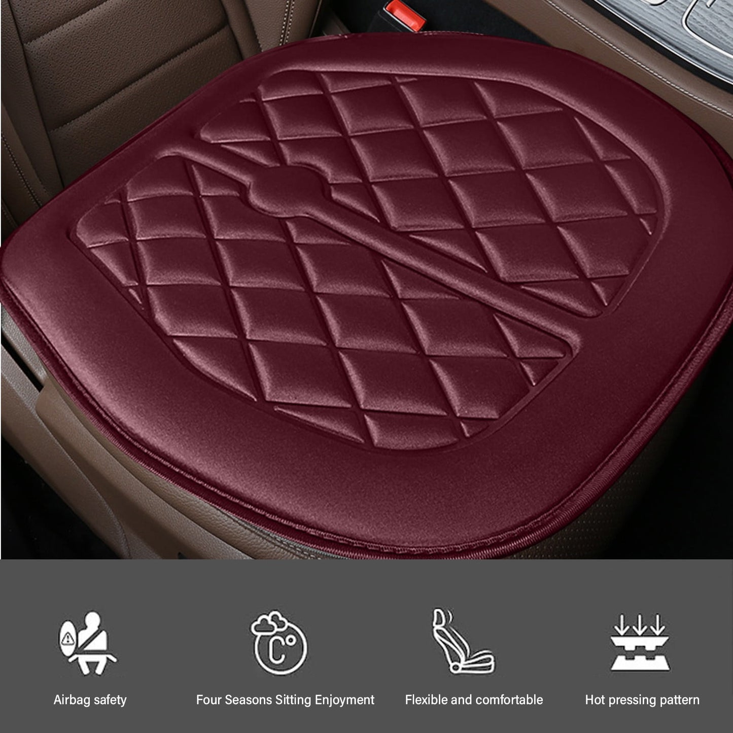 Car Seat Cushion, Driver Seat Cushion with Comfort Memory Foam & Non-Slip Rubber Bottom, Car Seat Pad Works with 95% of Vehicles and Office Chair or Home 48x48cm/18.89x18.89 inches Coffee