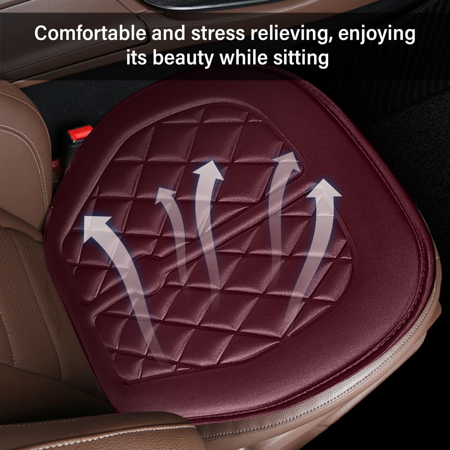 Car Seat Cushion, Driver Seat Cushion with Comfort Memory Foam & Non-Slip Rubber Bottom, Car Seat Pad Works with 95% of Vehicles and Office Chair or Home 48x48cm/18.89x18.89 inches Red