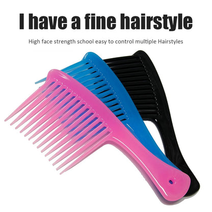 Large Wide Tooth Comb Handle Detangling Reduce Hair Loss Brush Tool (Black) Black