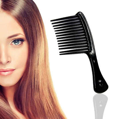 Large Wide Tooth Comb Handle Detangling Reduce Hair Loss Brush Tool (Black) Black