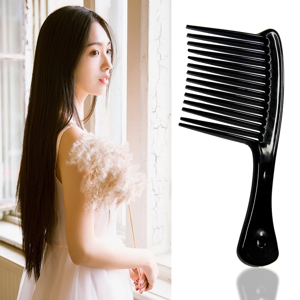 Large Wide Tooth Comb Handle Detangling Reduce Hair Loss Brush Tool (Black) Black