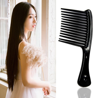 Large Wide Tooth Comb Handle Detangling Reduce Hair Loss Brush Tool (Black) Black