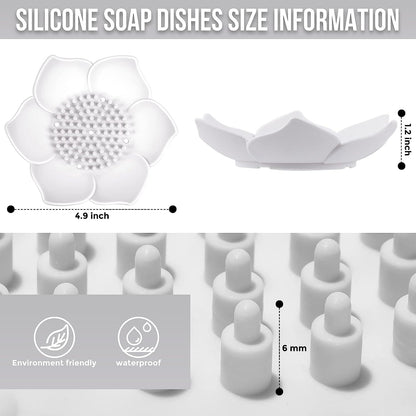 Silicone Soap Dishes with Draining - Lotus Shaped Bathroom Bar Soap Holder for Shower - Soap Tray for Kitchen Sink - Floral Shape Soap Saver for Counter Bathtub(1/4 Pack) Blue