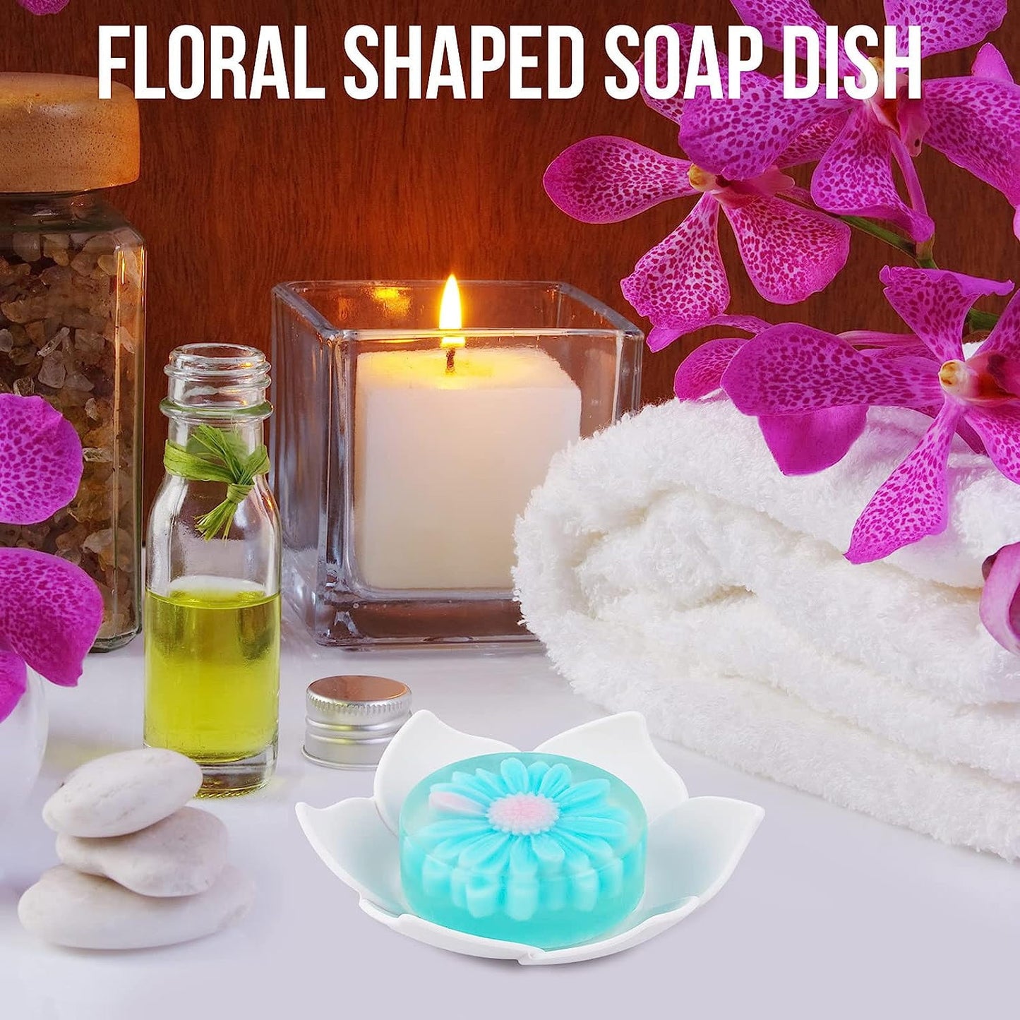 Silicone Soap Dishes with Draining - Lotus Shaped Bathroom Bar Soap Holder for Shower - Soap Tray for Kitchen Sink - Floral Shape Soap Saver for Counter Bathtub(1/4 Pack) Blue
