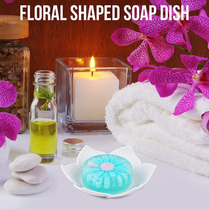 Silicone Soap Dishes with Draining - Lotus Shaped Bathroom Bar Soap Holder for Shower - Soap Tray for Kitchen Sink - Floral Shape Soap Saver for Counter Bathtub(1/4 Pack) Blue