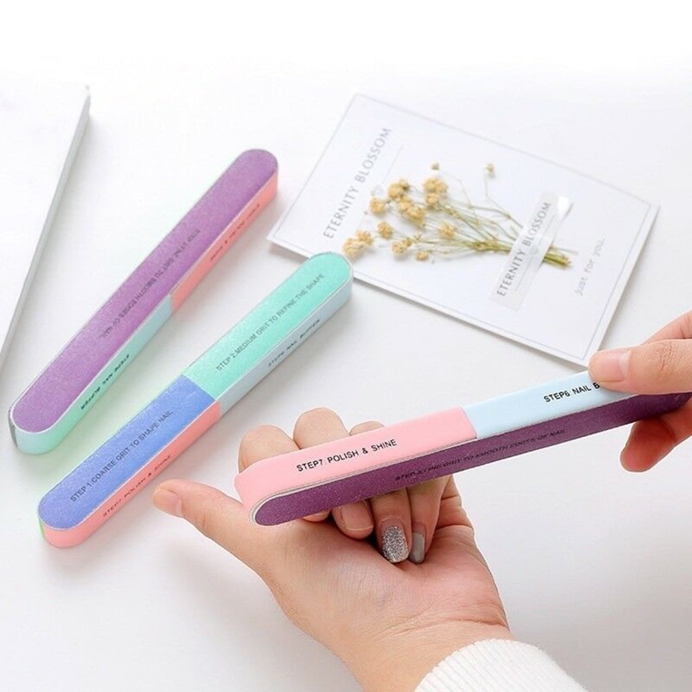 Visland 7 Way Nail File and Buffer Block Nail Buffering Files 7 Steps Washable Emery Boards Professional Manicure Tools Random Color-1PC