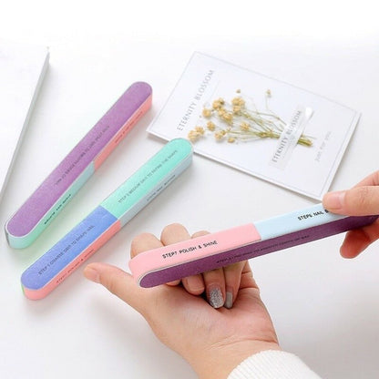 Visland 7 Way Nail File and Buffer Block Nail Buffering Files 7 Steps Washable Emery Boards Professional Manicure Tools Random Color-1PC