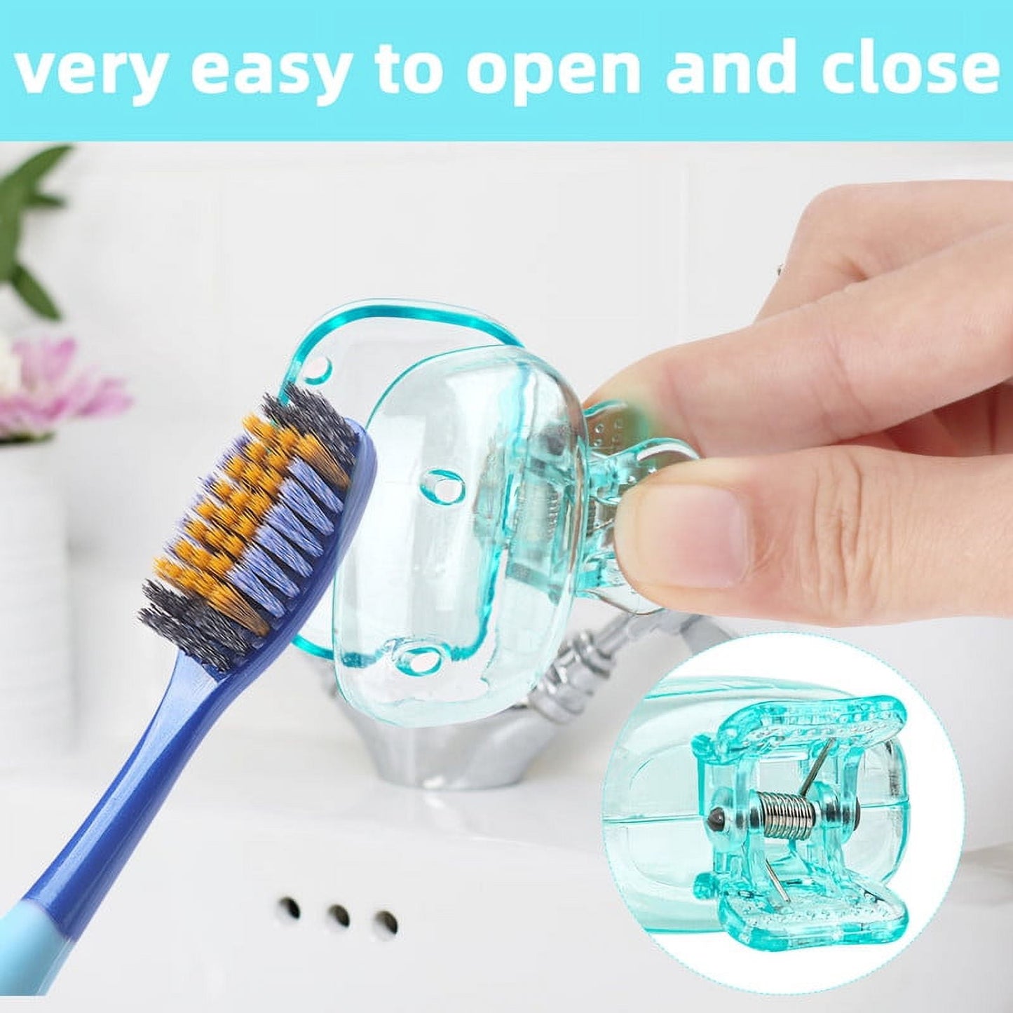 4 Pack Travel Toothbrush Head Covers Portable Toothbrush Protector Cap Brush Pod Case Protective Plastic Clip for Household Travel, Camping, Bathroom, School, Business Red, Green, Pink, Clear