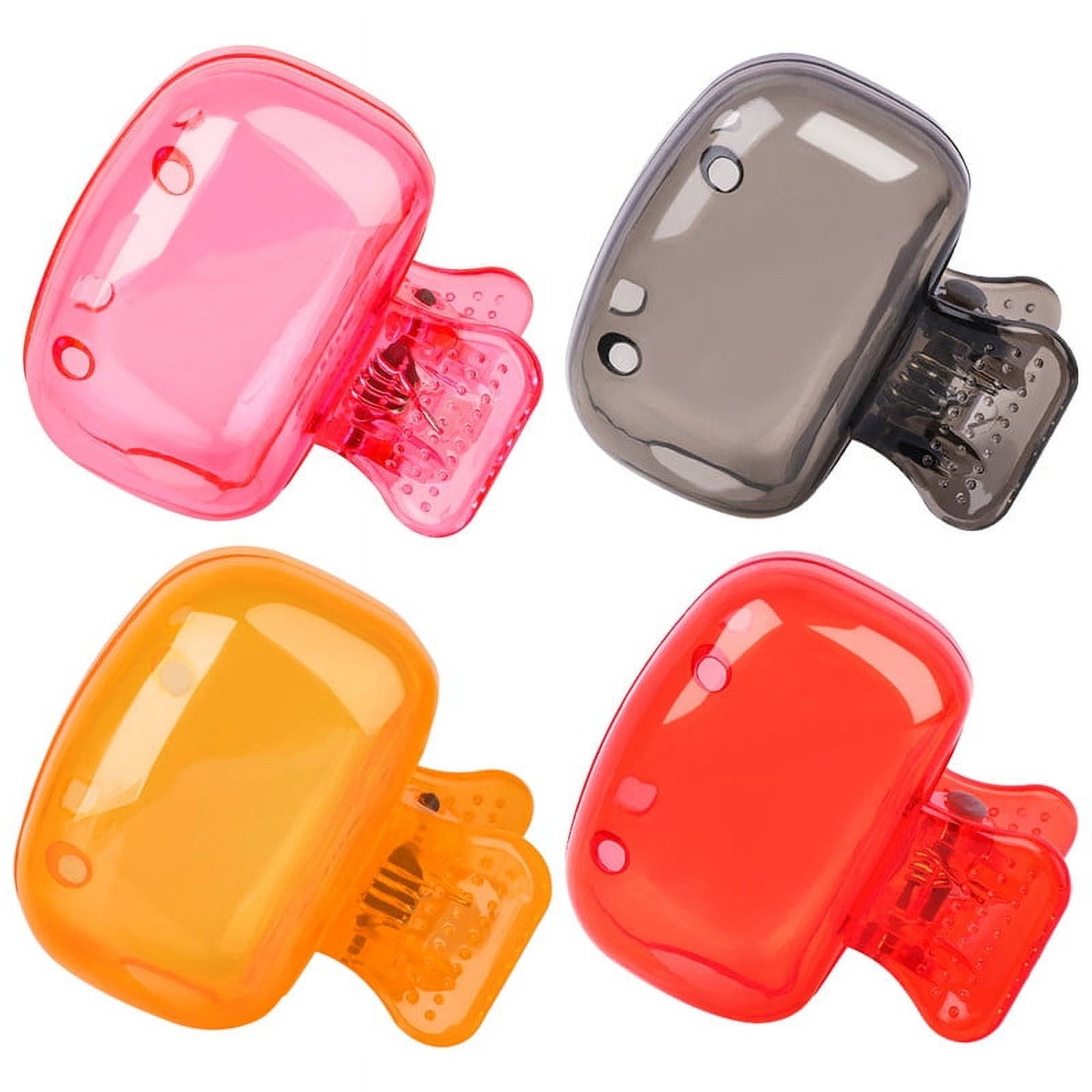 4 Pack Travel Toothbrush Head Covers Portable Toothbrush Protector Cap Brush Pod Case Protective Plastic Clip for Household Travel, Camping, Bathroom, School, Business Red, Green, Pink, Clear
