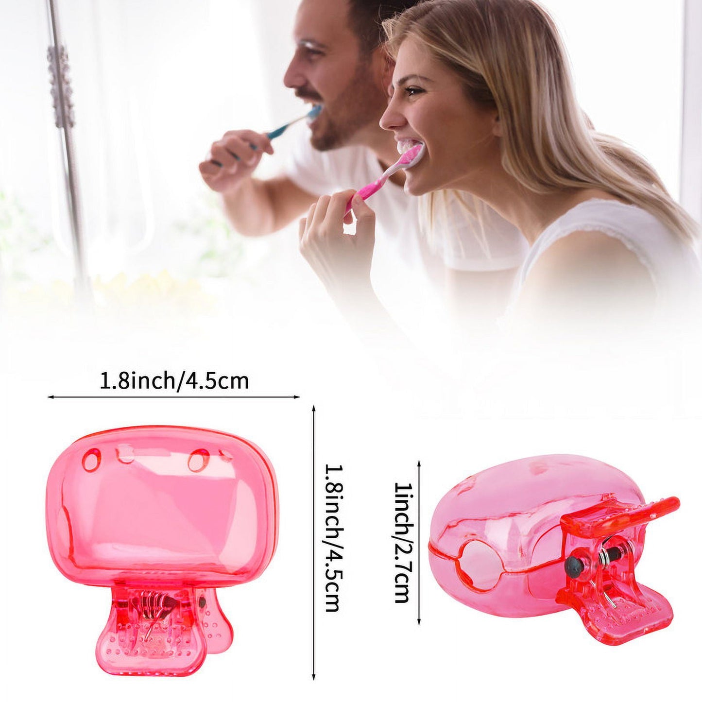 4 Pack Travel Toothbrush Head Covers Portable Toothbrush Protector Cap Brush Pod Case Protective Plastic Clip for Household Travel, Camping, Bathroom, School, Business Red, Green, Pink, Clear