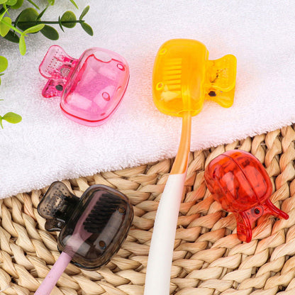 4 Pack Travel Toothbrush Head Covers Portable Toothbrush Protector Cap Brush Pod Case Protective Plastic Clip for Household Travel, Camping, Bathroom, School, Business Red, Green, Pink, Clear