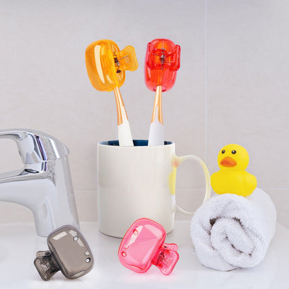 4 Pack Travel Toothbrush Head Covers Portable Toothbrush Protector Cap Brush Pod Case Protective Plastic Clip for Household Travel, Camping, Bathroom, School, Business Red, Green, Pink, Clear