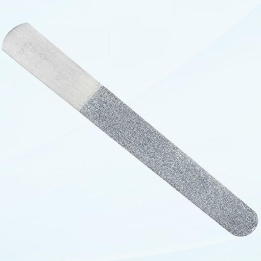 Metal foot nail file with diamond-grit surface, long handheld shape