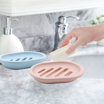 2-Pack Soap Dish with Drain, Soap Holder, Soap Saver, Easy Cleaning, Dry, Stop Mushy Soap (Gray) Pink