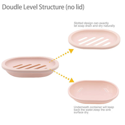 2-Pack Soap Dish with Drain, Soap Holder, Soap Saver, Easy Cleaning, Dry, Stop Mushy Soap (Gray) Pink