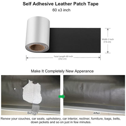 Miaochuan 3 x 60 Inch Self Adhesive Leather Repair Patch Tape, and Leather Repair Kit for Couches, Furniture, Car Seat, Boat Seat, Sofa, Upholstery, Chair, Interior(Ivory Brown) 3" x 60" Ivory