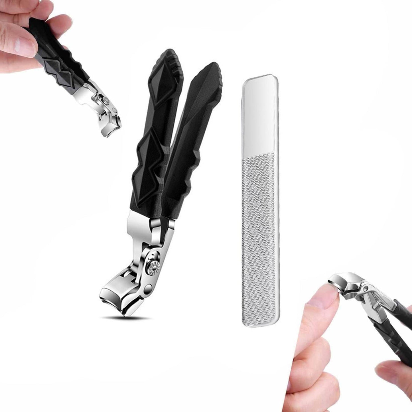 Nail Clippers, Long Handle Ergonomic Angled Head Senior Toenail Clipper, Toe Nail Clippers for Thick Nails, Ultra Sharp Stainless Nail Clipper with Catcher for Men Women 1 Nail Clipper + Nail File + Container Bag