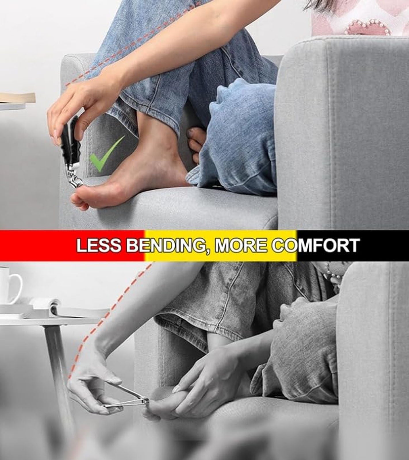 Nail Clippers, Long Handle Ergonomic Angled Head Senior Toenail Clipper, Toe Nail Clippers for Thick Nails, Ultra Sharp Stainless Nail Clipper with Catcher for Men Women Multicolor
