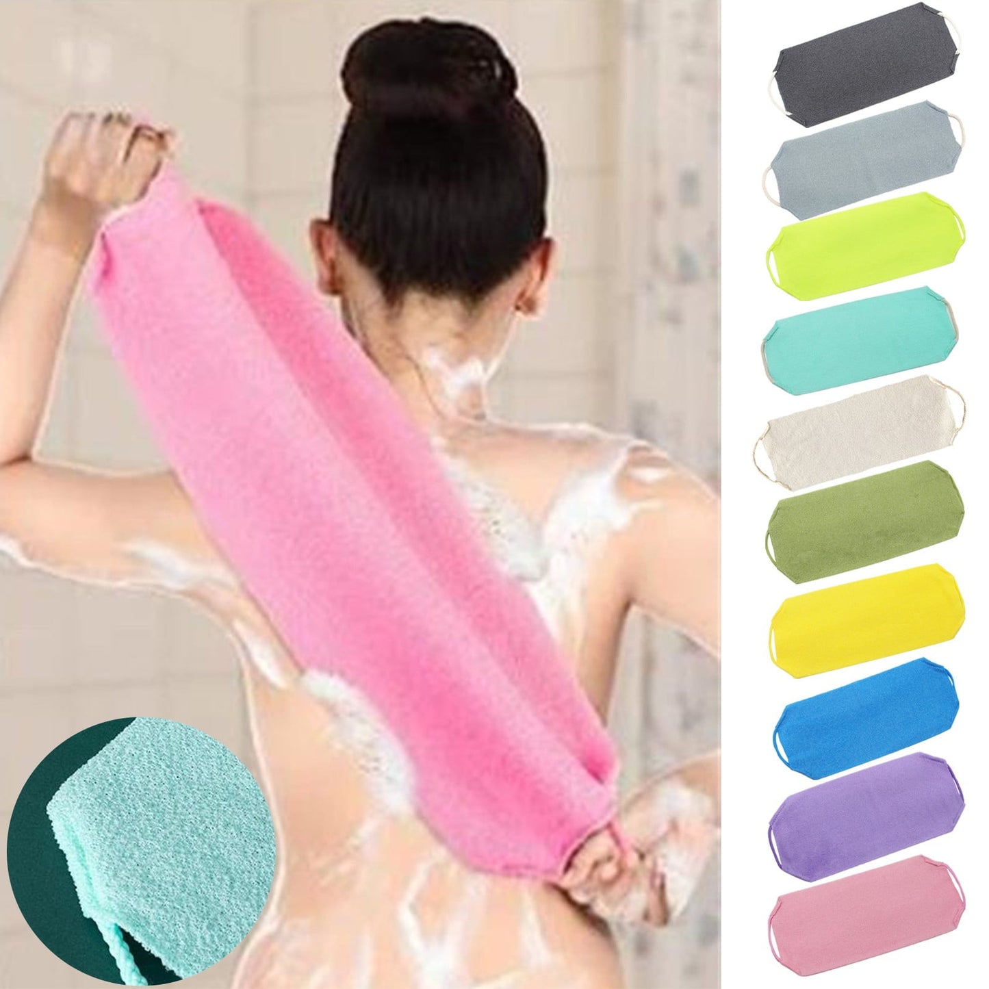 Tyidzon Exfoliating Back Scrubber with Handles, 17.7 Inch Double-Sided Back Exfoliator Body Scrub Towel, Exfoliating Washcloth Bath Tool for Use in Shower, Back Washer to Clean Your Skin for Women Pink