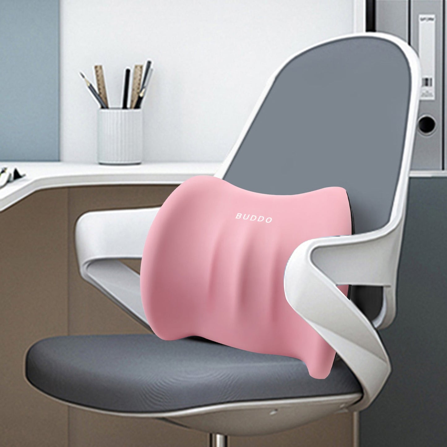 LSLJS Lumbar Cushion Memory Foam Lumbar Support Pillow for Car - Mid/Lower Back Support Cushion - for Car Seat, Office Chair, Car Lumbar Support Cute Car Pandas Lumbar Pillow Car Interior Supplies B-Pink