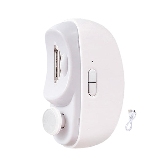 Rechargeable electric nail trimmer with side button and open cutting slot