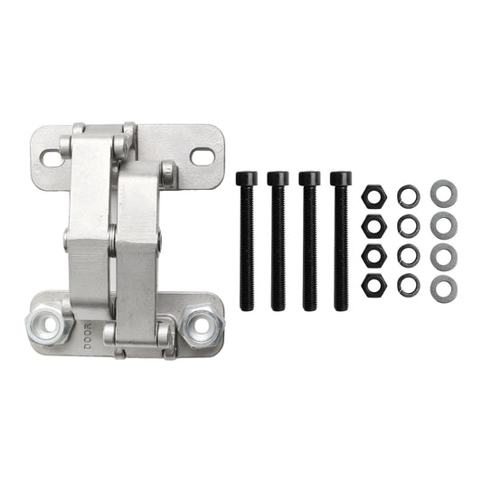 Stainless steel door hinge with mounting plates and hardware screws, nuts, washers set