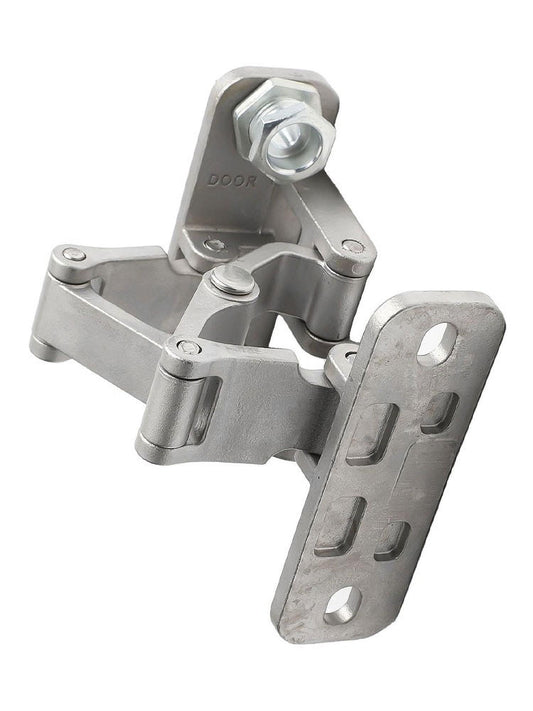 Stainless steel adjustable door hinge with mounting base and attachment bracket