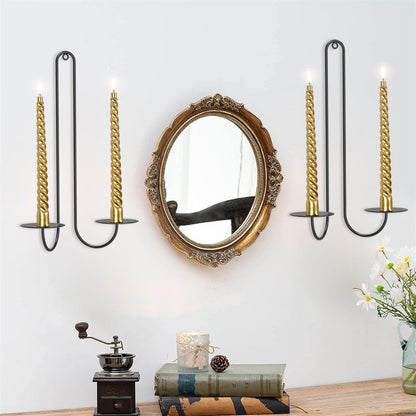 2 pc Wall Mounted Hanging Candle Holder Candlestick Sconces Black Wall Decor