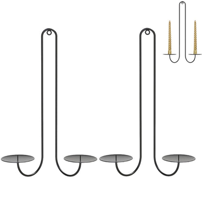 2 pc Wall Mounted Hanging Candle Holder Candlestick Sconces Black Wall Decor