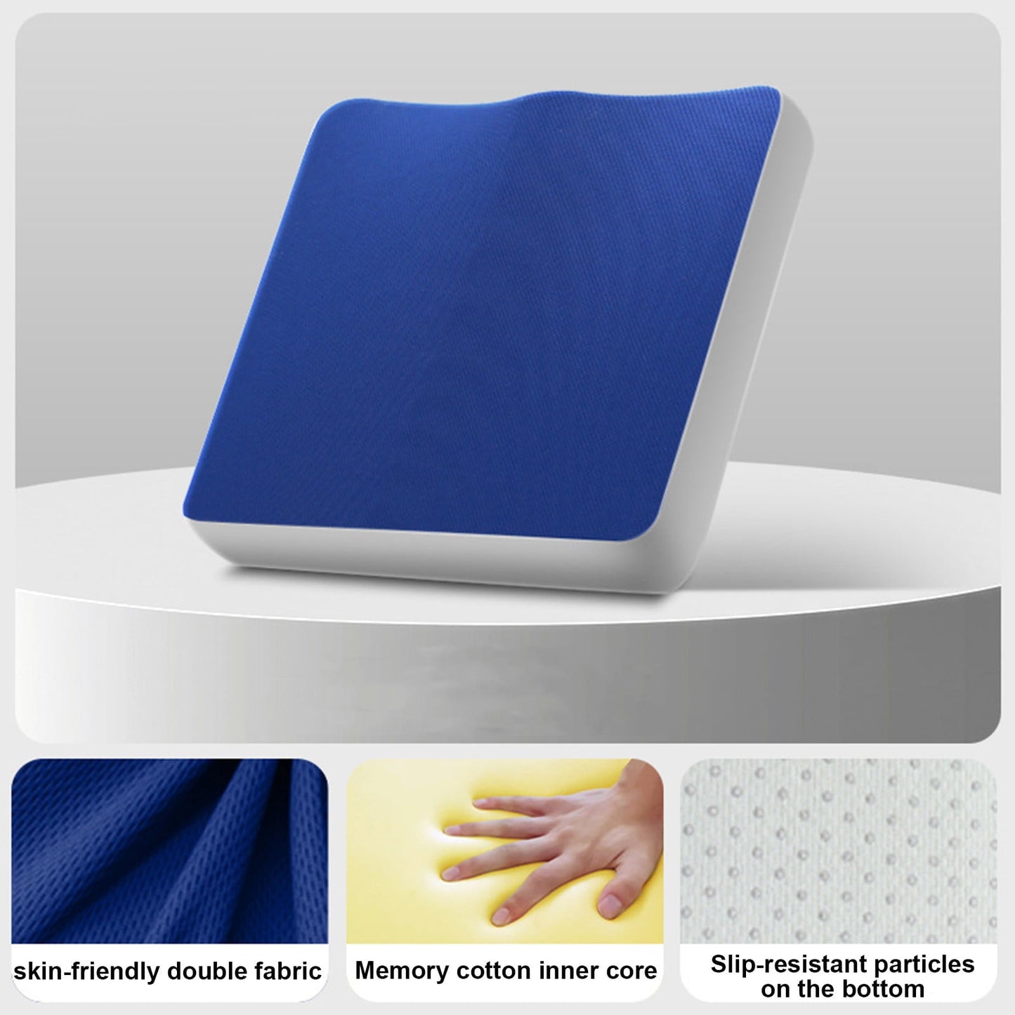 Comfort Seat Cushion | Non-Slip Orthopedic Memory Foam | Back and Tailbone Relief | for Car, Travel, Office, Wheelchair | 15.7" x 15.7" x 2.1 Blue