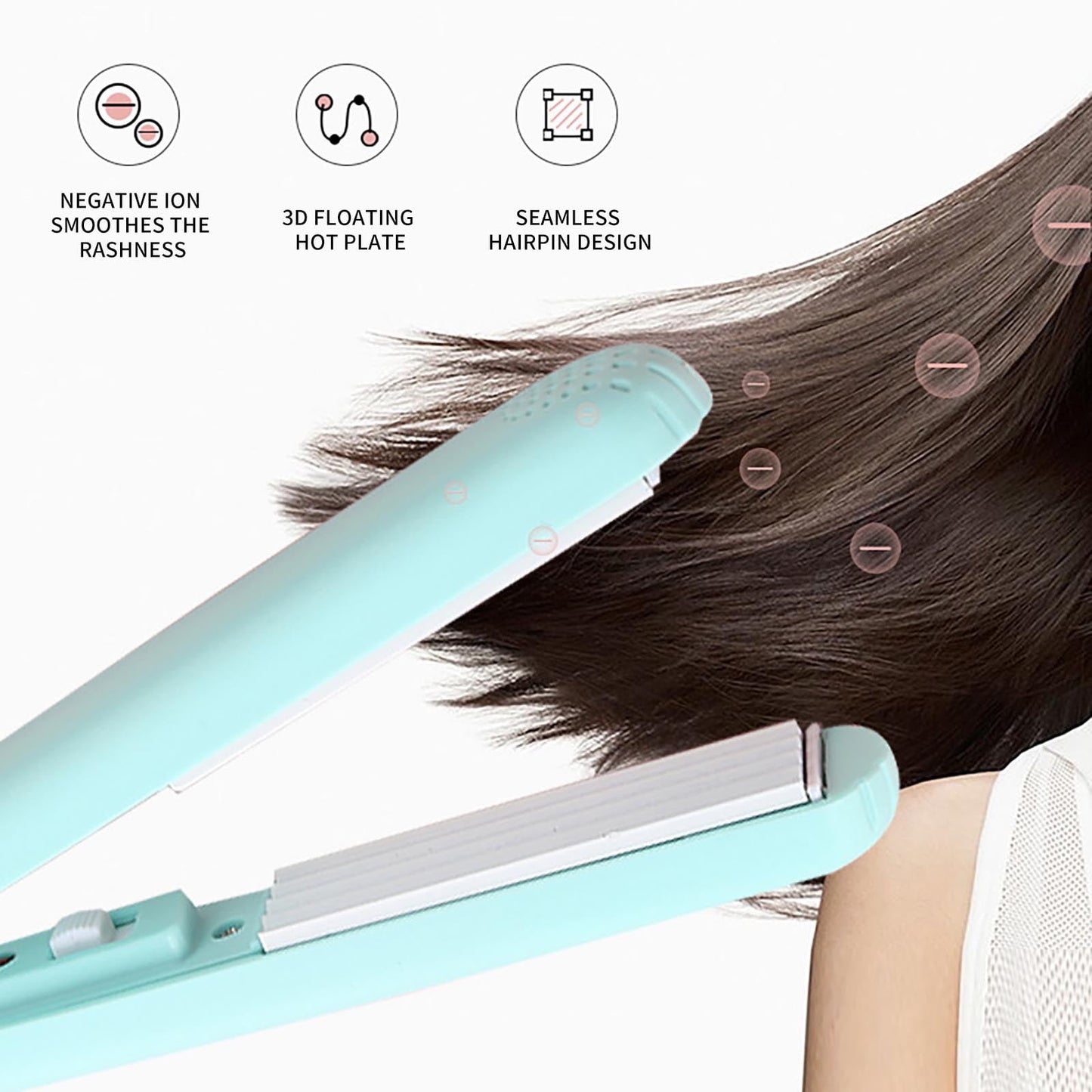 Mini Hair Curler, Mini Hair Curler, 2 in 1 Mini Ceramic Curler and Hair Straightener, Ceramic Mini Hair Curler for Short Hair Blue
