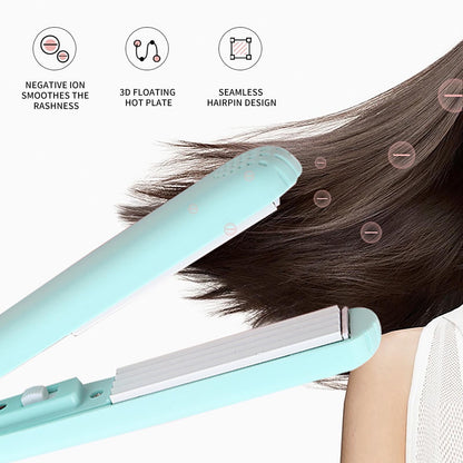 Mini Hair Curler, Mini Hair Curler, 2 in 1 Mini Ceramic Curler and Hair Straightener, Ceramic Mini Hair Curler for Short Hair Blue