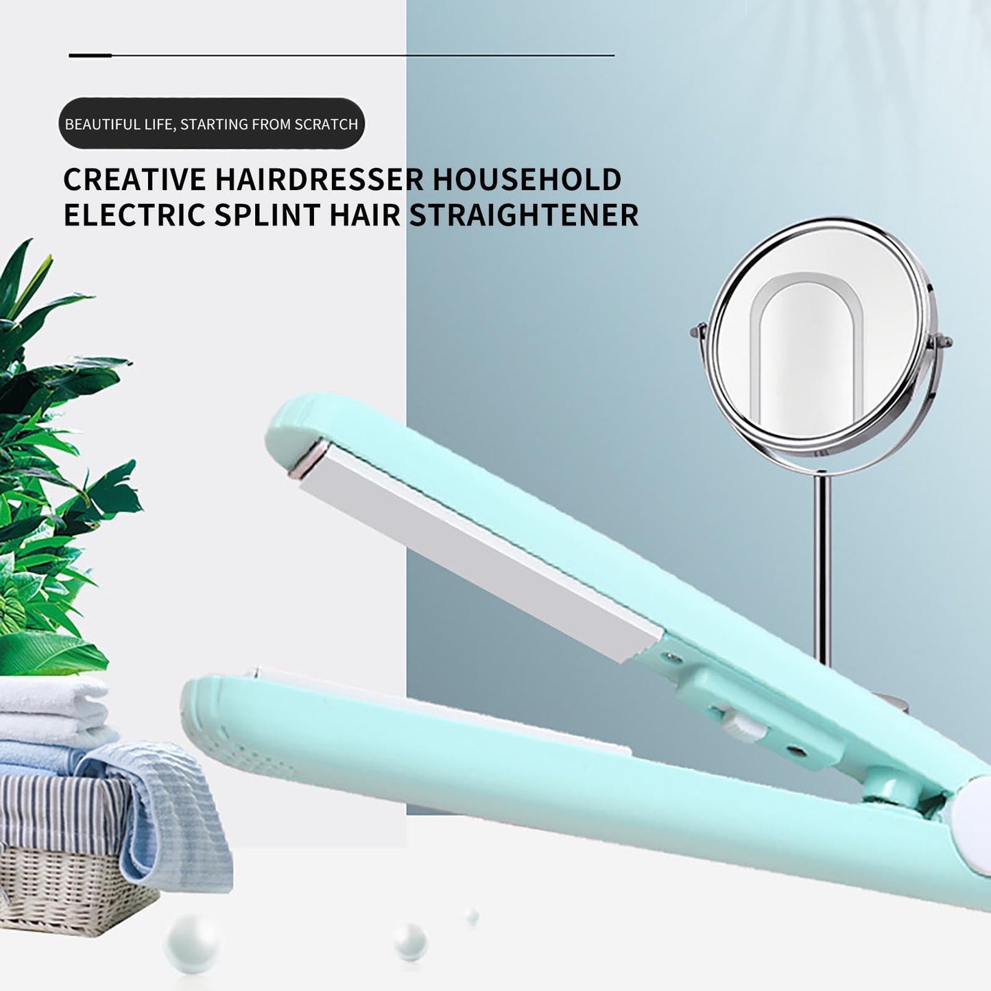 Mini Hair Curler, Mini Hair Curler, 2 in 1 Mini Ceramic Curler and Hair Straightener, Ceramic Mini Hair Curler for Short Hair Blue
