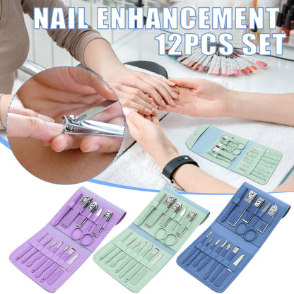 12 in 1 Piece Nail Clipper and Facial Care Tool Set - Manicure, Pedicure and Beauty Tool Set for Fingernail Toenail and Face Grooming Travel, Nail Cutters Scissors Kit for Manicure Tools Green