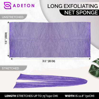 African Net Sponge, Authentic, Real, Exfoliating Bath Wash Cloth, Long Sponge, Body Exfoliator, Sapo, Shower Bath Accessories, Back Foot Scalp Scrub, Flat Dead Skin Remover, 31.5x11.8 31.5" x 11.8" Purple