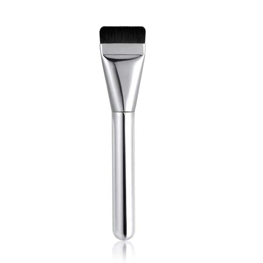 Flat foundation makeup brush with black bristles and silver handle
