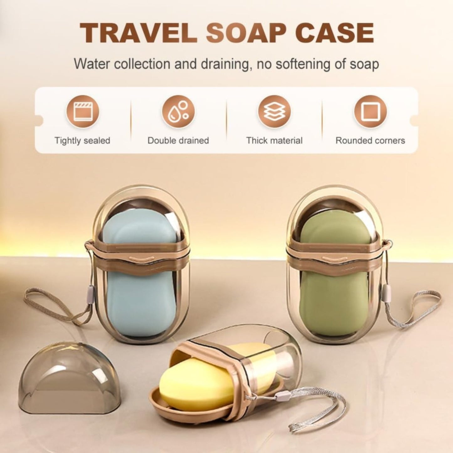 Bar Soap Holder Dish 1 Pack for Shower, Travel Soap Case with Lid for Gym, Camping Essentials, Travel Size Toiletries, Portable, Leakproof 4.33" x 2.76" x 1.57" Clear