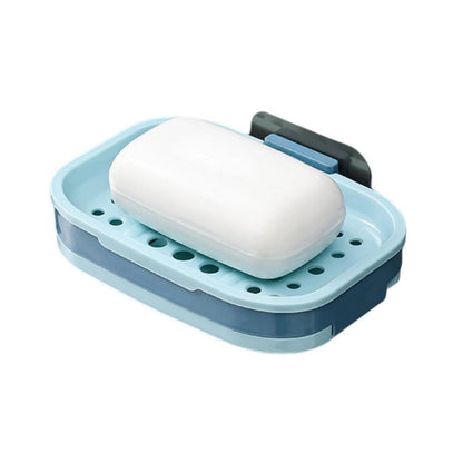 Shower Soap Dish with Suction Cups, Wall-Mounted Bathroom Organizer for Bar Soap, Waterproof Kitchen Soap Holder with Drainage Holes Blue 5.12x3.35x0.787'' Blue
