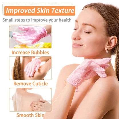 Exfoliating Gloves,1 Pair /2 Pcs, Skin Exfoliator for Body, Bath/Scrub Gloves, Shower Accessories for Women, Exfoliation Mitt, Green, 5.9x7.28 5.9" x 7.28" Pink