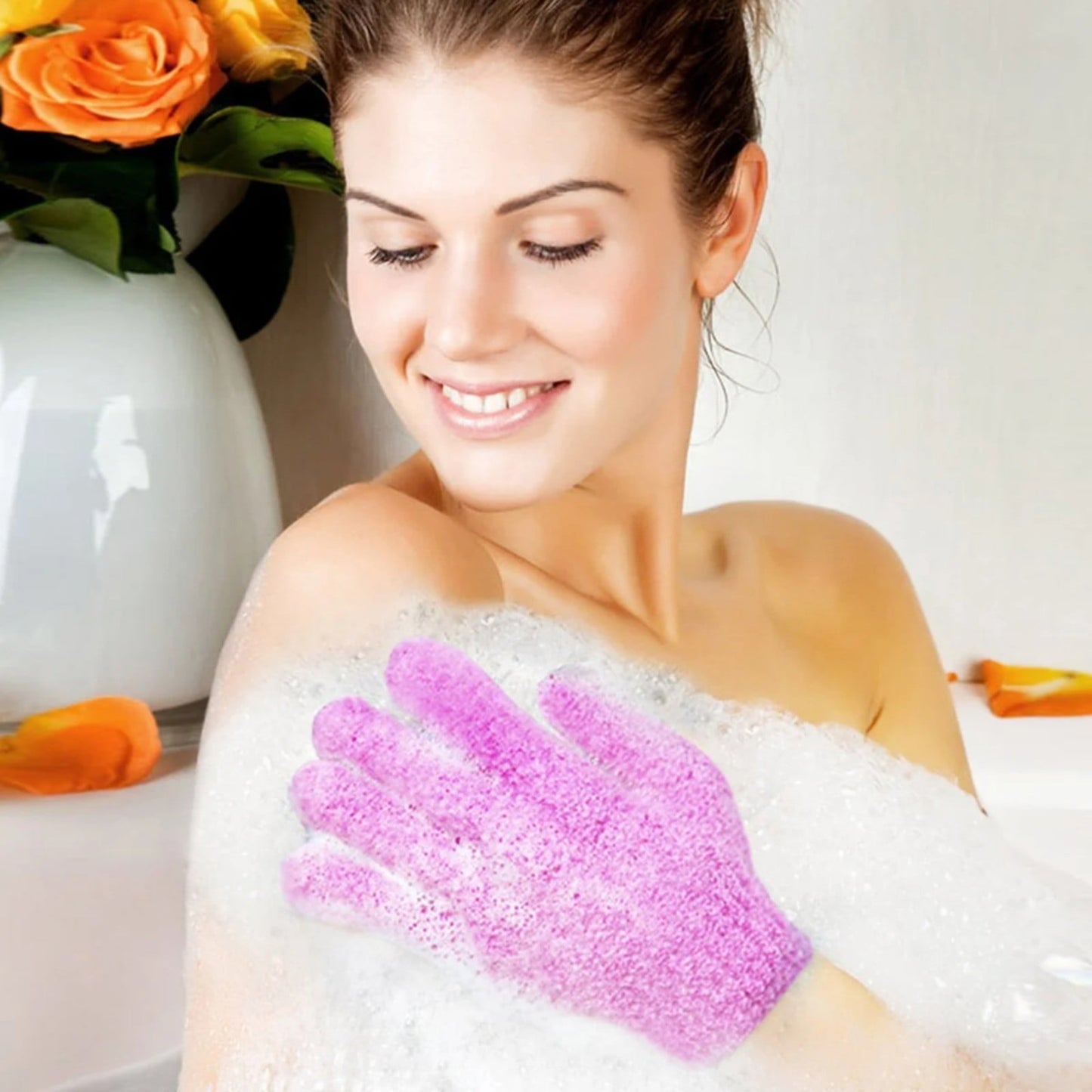 Exfoliating Gloves,1 Pair /2 Pcs, Skin Exfoliator for Body, Bath/Scrub Gloves, Shower Accessories for Women, Exfoliation Mitt, Green, 5.9x7.28 5.9" x 7.28" Pink