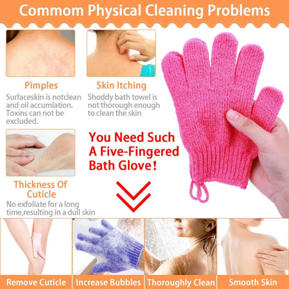 Exfoliating Gloves,1 Pair /2 Pcs, Skin Exfoliator for Body, Bath/Scrub Gloves, Shower Accessories for Women, Exfoliation Mitt, Green, 5.9x7.28 5.9" x 7.28" Pink