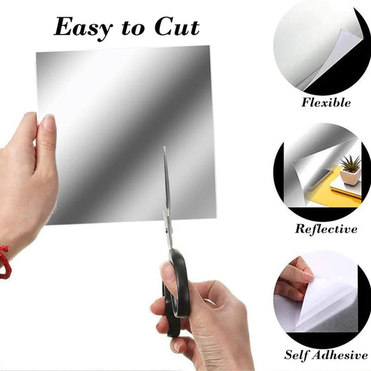 Square silver mirror stickers, flexible acrylic, self-adhesive sheet for easy cutting