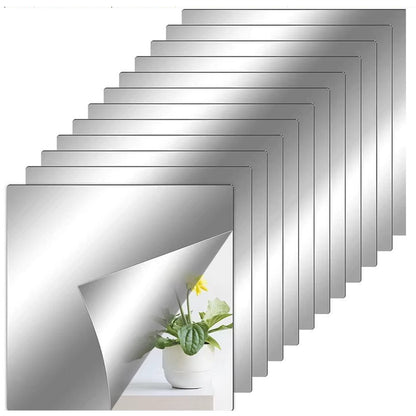 12-Pack Acrylic Flexible Mirror Stickers Set - 6x6 Inch Self-Adhesive Safe Non-Glass Tiles For Living Rooms,Changing Rooms & Diy Decor